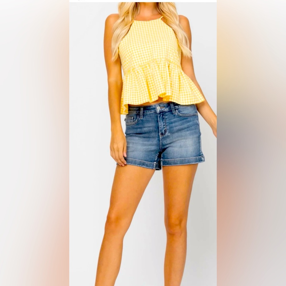 Spring Zara Peplum Bustier Camisole Top in Yellow Squares with Back Bow Size S